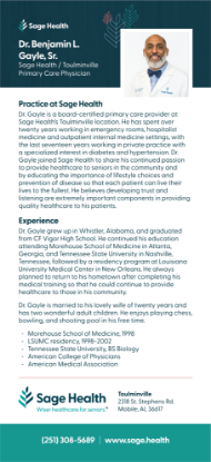 Picture of Dr. Benjamin Gayle Sr. - Rack Card