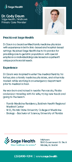 Picture of Dr Cody Daum - Rack Card