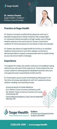 Picture of Dr Jenisus Owens - Rack Card