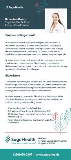 Picture of Dr Jenisus Owens - Rack Card